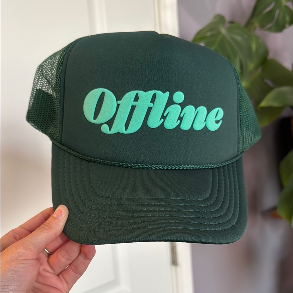 Green Trucker Hat with 'Offline' Text